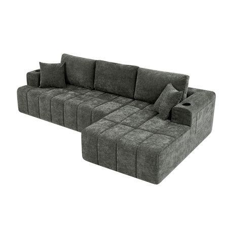 L - Shaped Sectional Sofa With Cup Holders & Side Pockets