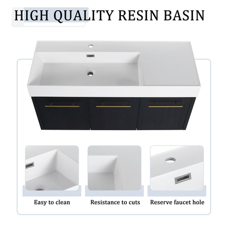 Modern Wall Mounted Bathroom Vanity With Left Sink And Storage Rack