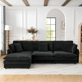 L-Shaped Sectional Sofa With Ottoman, Convertible 4 Seater Couch