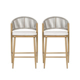 Outdoor 26" Counter Height Metal Frame Counter Stools With Scallop Shaped Backrest & Water Resistant Cushions