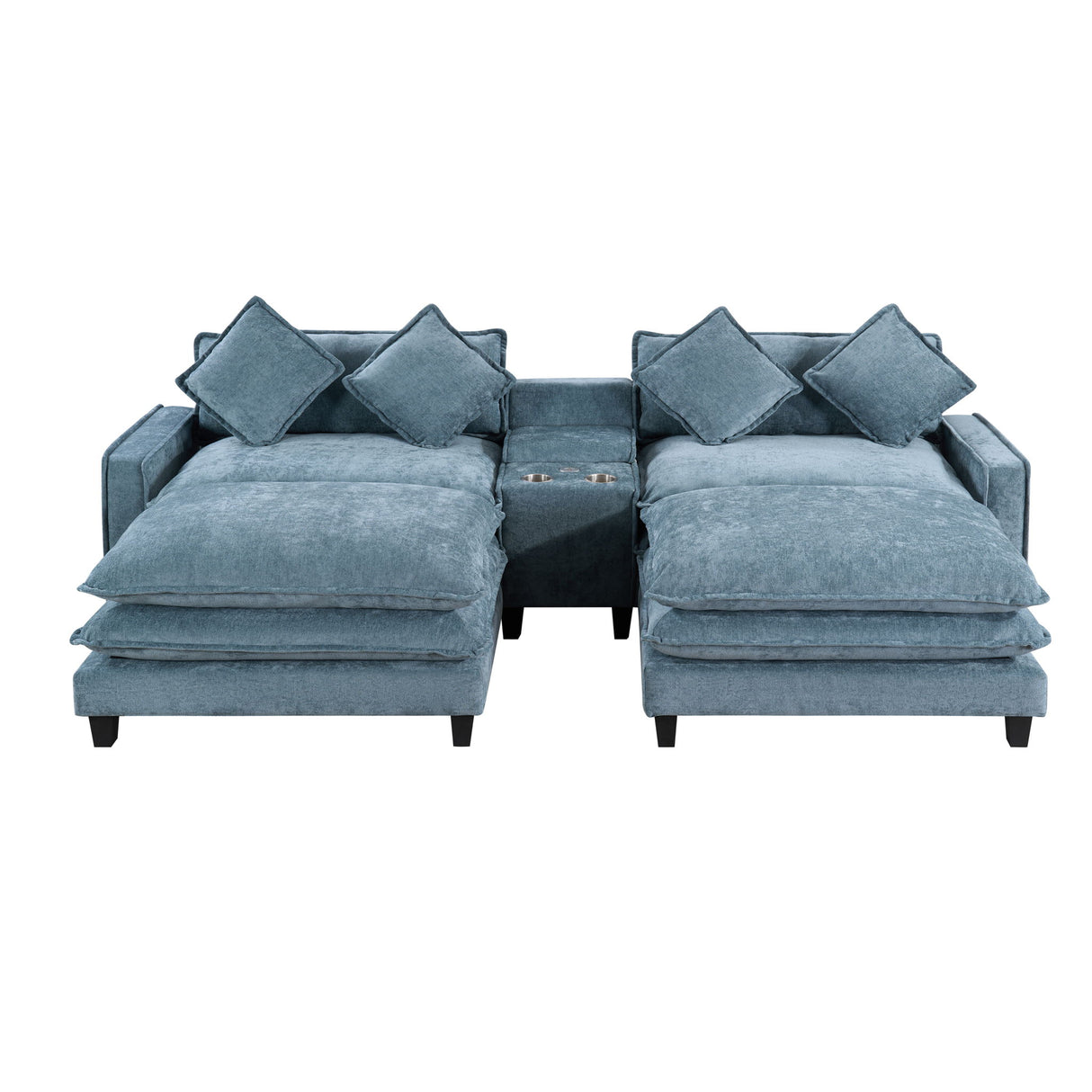 Modern Sectional Sofa With Removable Ottomans, USB Ports