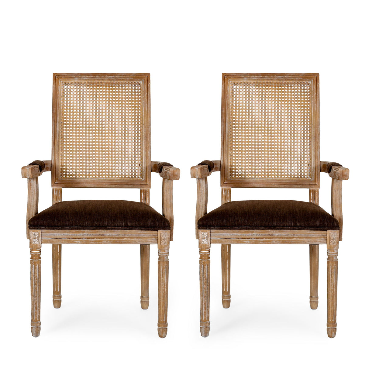 Elegant French Country Style Dining Chair With Cane Backrest