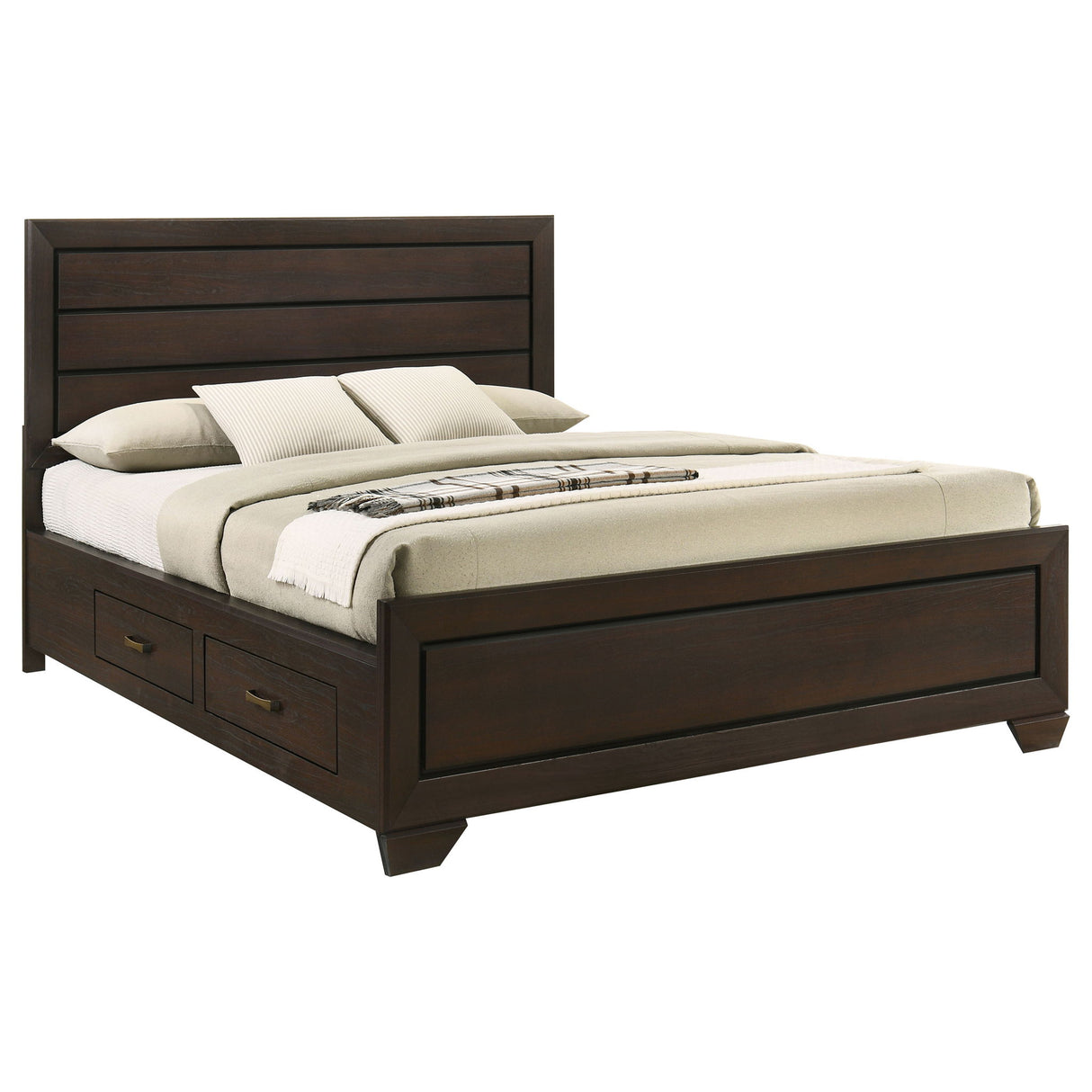 Kauffman - Queen Storage Panel Bed With Side Drawers - Dark Brown