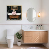 Tiger In Bathtub Wall Art Print Poster, Bathroom Decor Posters Prints For Restroom - Pink / White