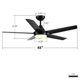 Ceiling Fan With Lights And Remote Control, Reversible DC Motor, 6 Speeds, 3 Cct Dimmable LED, Quiet Timer For Indoor - Black