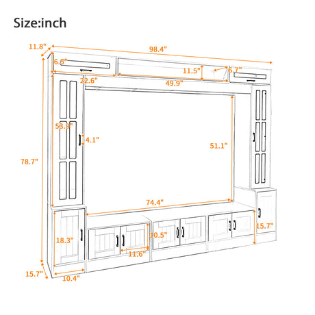 Wall Unit Entertainment Center With Bookshelves For TVs Up To 80"