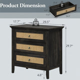 Nightstand With 3 Drawers, Tall End Table - Brown