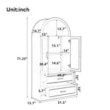 Arched Top Storage Cabinet With Fixed 2 Tier Shelves, 2 Large Drawers