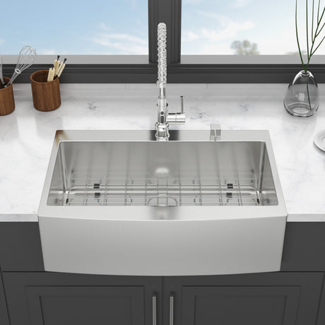 Farmhouse Style Topmount Apron Front Kitchen Sink With Easy Maintenance In Stainless Steel - Brushed Nickel
