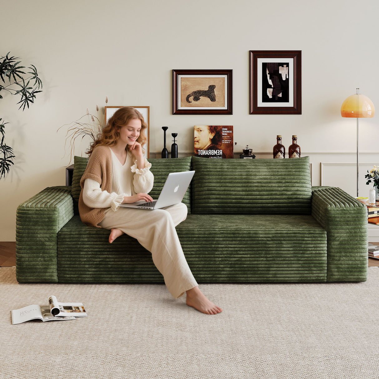 3 Setaser Sofa, Deep Seat Couches For Living Room - Green