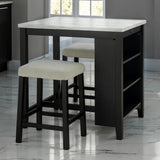 Dining Table Set With Storage Shelves, 3 Piece With 2 Stools - Black / Ivory / White