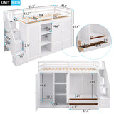 Loft Bed With 3 Shelves, 2 Wardrobes, 2 Drawers, Ladder Storage