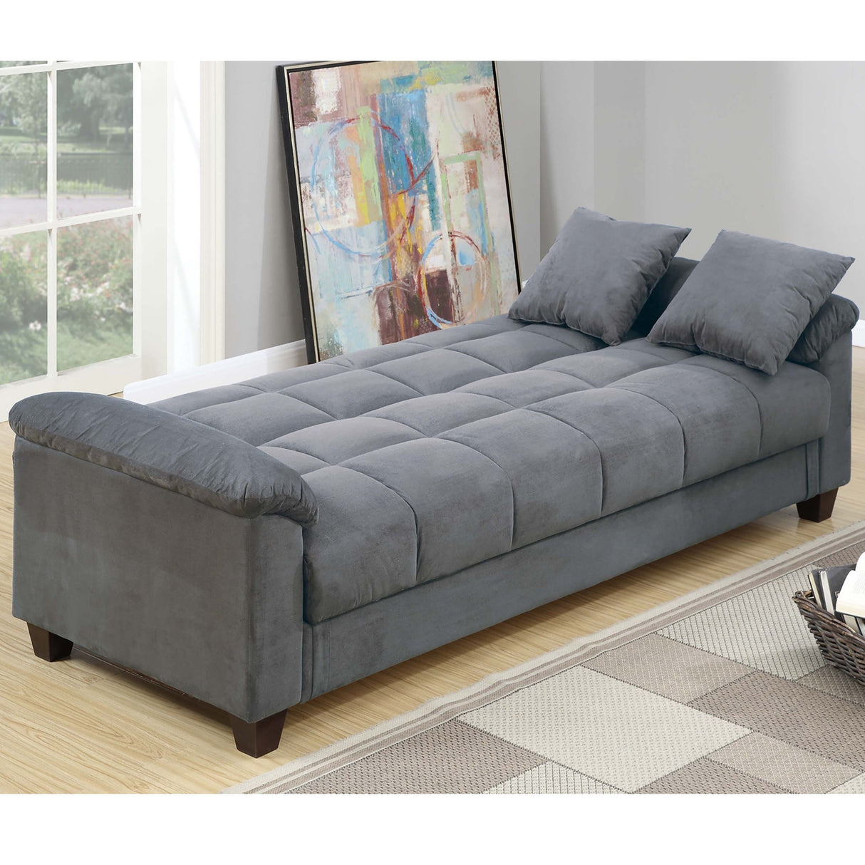 Adjustable Sofa With Hidden Storage And USB Port, Plush Cube Pattern Couch With Pillows - Gray