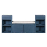 Entryway Storage Bench With Cushion, Drawers & Open Shelves