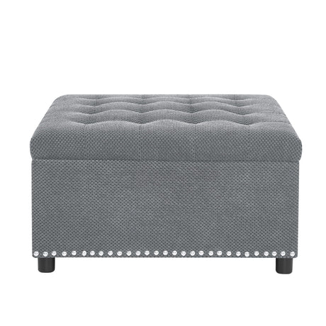 Square Tufted Storage Ottoman With Nailhead Trim