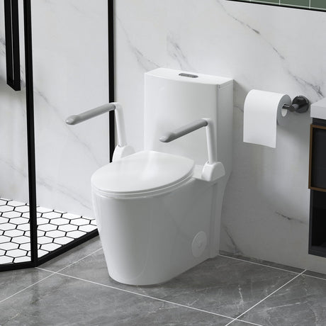 Upgraded Design Armrest, With Glossy Gw 007 1 Piece Toilet With Tornado Flush, Soft Close Seat, Dual Flush Map 1000G, Comfort Chair Seat - Gloss White