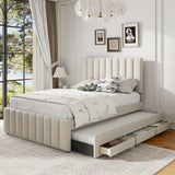 Upholstered Platform Bed With Twin Size Trundle And 3 Drawers