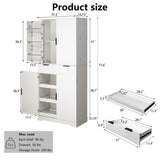 Fluted Kitchen Pantry Cabinet With 3 Keyboard Drawers & 6 Adjustable Door Shelves