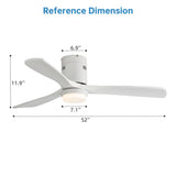 52" Low Profile Ceiling Fan With 6 Speed Remote, 3 Blades, Reversible DC Motor For Living Room - White