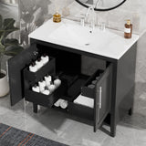 36" Bathroom Vanity With Sink, Frame Cabinet With Doors And Drawers - Black
