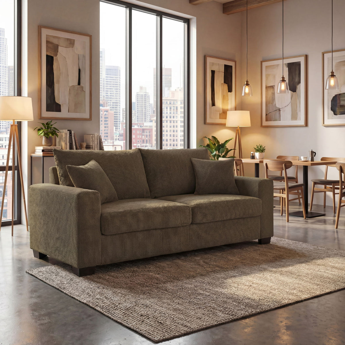 2 Seater Sofa, 2 Throw Pillows For Living Room
