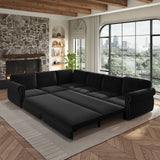 L-Shaped Sofa Couch With Pull Out Bed With Nailhead Trim & Rolled Arm