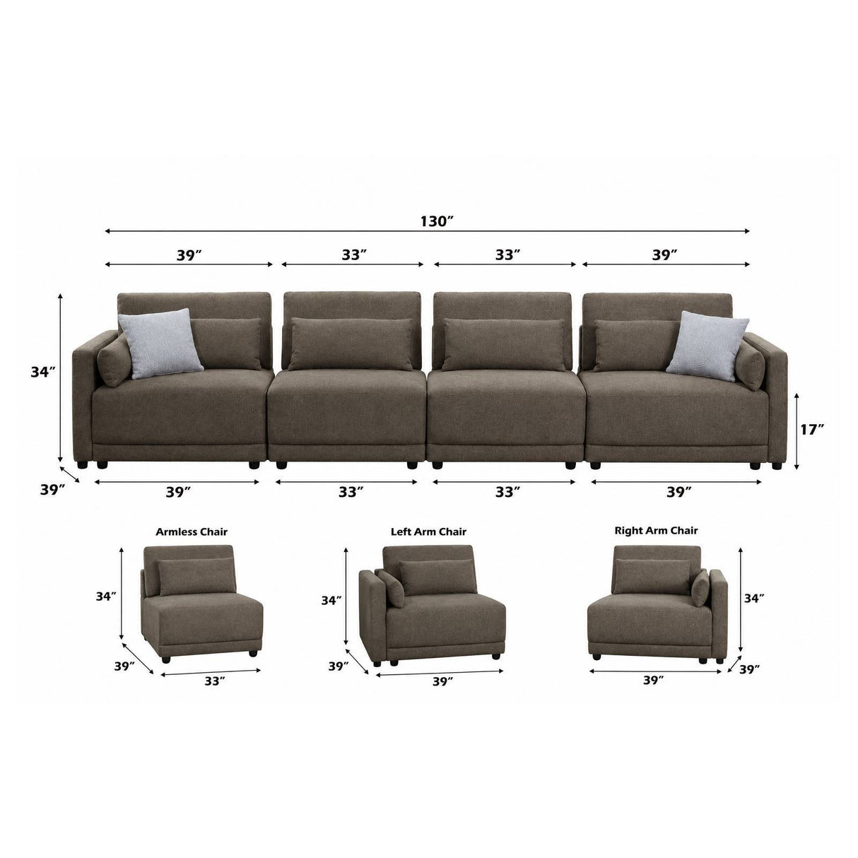 Rylie - Modular Sectional Sofa With Toss Pillows