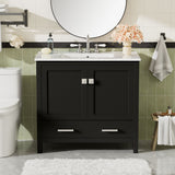 Bathroom Vanity With Sink, Soft Close Doors, Double Shelves & Divided Drawer