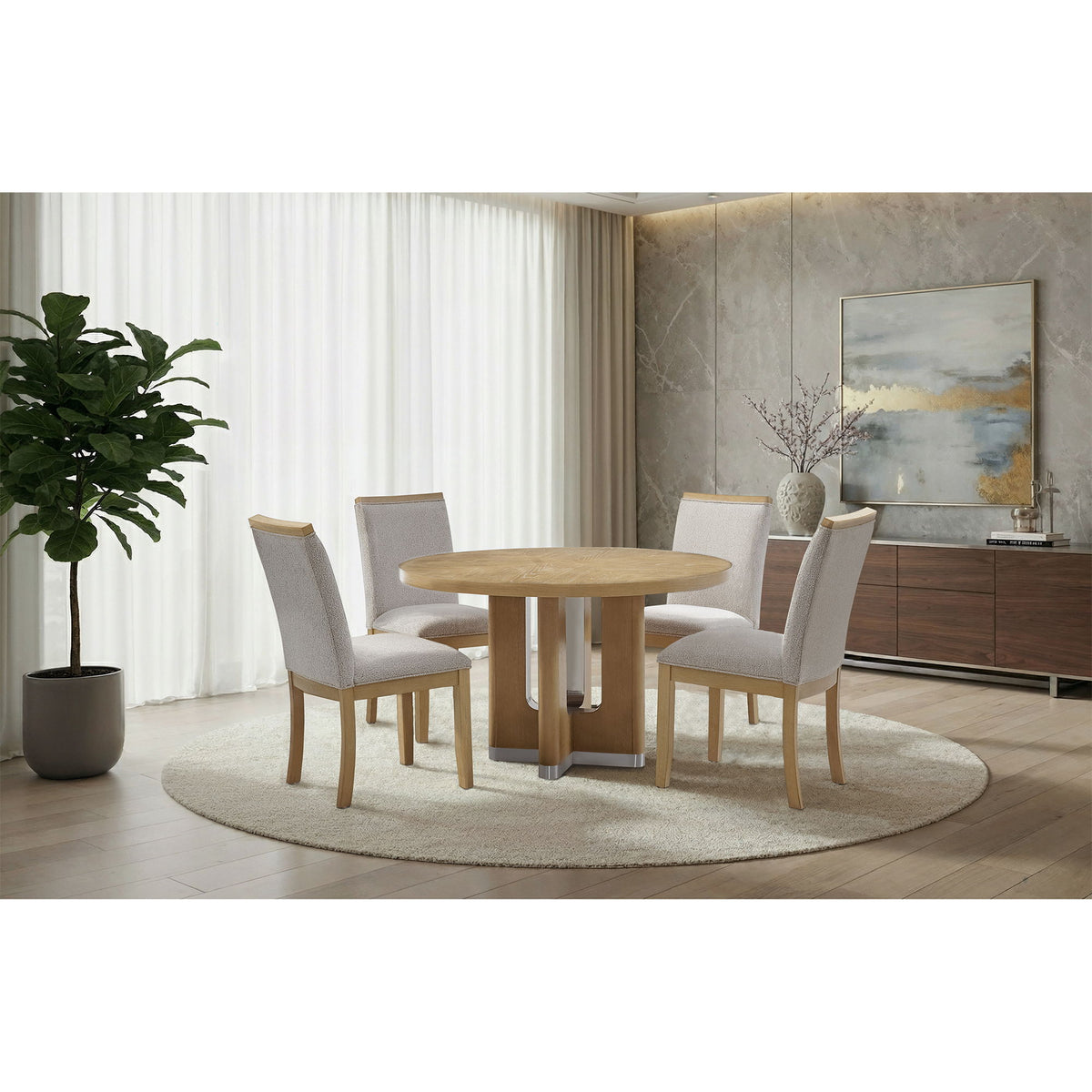 Darnell - Dining Table With Pedestal Base, Round Shape - Natural