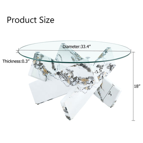 Modern Round Glass Coffee Table With Tempered Glass