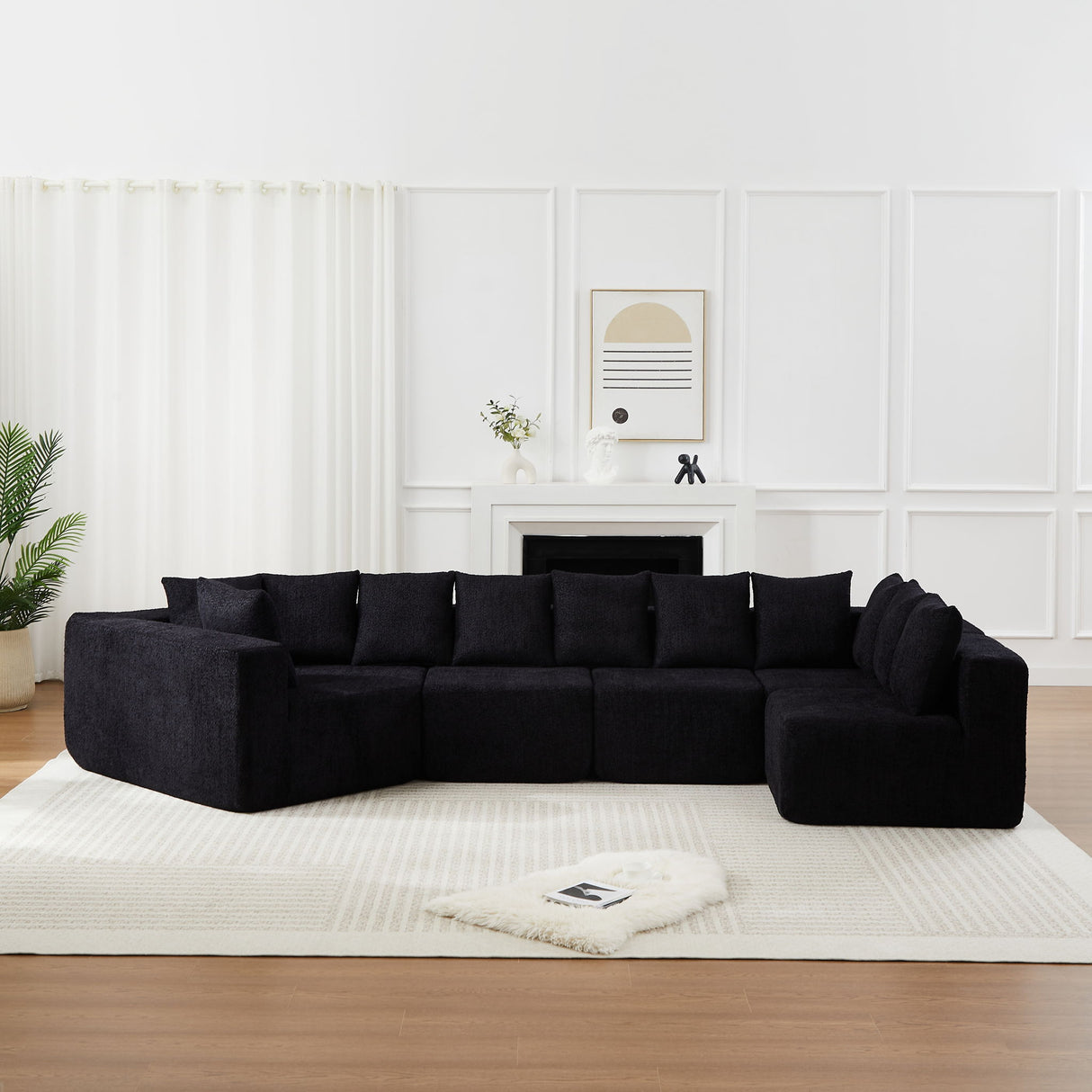 L - Shaped Modular Sofa With Deep Seat And 11 Pillows