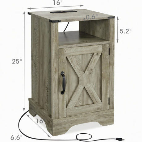 Farmhouse Nightstand, Charging Station & Storage