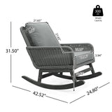 Modern 3 Piece Outdoor Seating Set With Cushioned Rattan Rocking Chairs And Wooden Accent Table