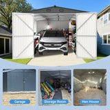 Outdoor Storage Shed, Metal Garden Shed Backyard Utility Tool House Building With 2 Doors And 4 Vents For Car, Truck, Bike, Garbage Can, Tool, Lawnmower