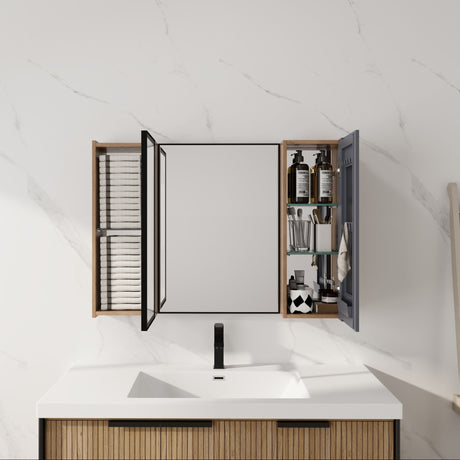 Wall Mounted Cabinet With Soft Close Door, Adjustable Shelves Storage For Bathroom - Imitative Oak