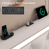 Wingback Upholstered Bed Frame With LED Lights, Charging Station