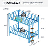 Bunk Bed, Convertible To 2 Separate Twin Size Beds With Full Length Guardrail & Ladder, No Box Spring Needed - Blue