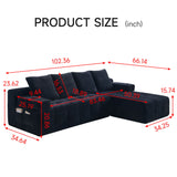 L - Shaped Sectional Sofa With Side Pockets, Wireless Charging, USB Ports, Cup Holder, Bluetooth Speaker, Reversible Lounge Chaise - Black