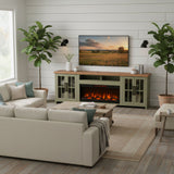 97" Fireplace TV Stand Console For TVs Up To 100" - Sage Green And Fruitwood Finish