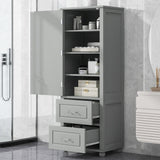 Tall Freestanding Bathroom Storage Cabinet With 2 Drawers And Adjustable Shelf