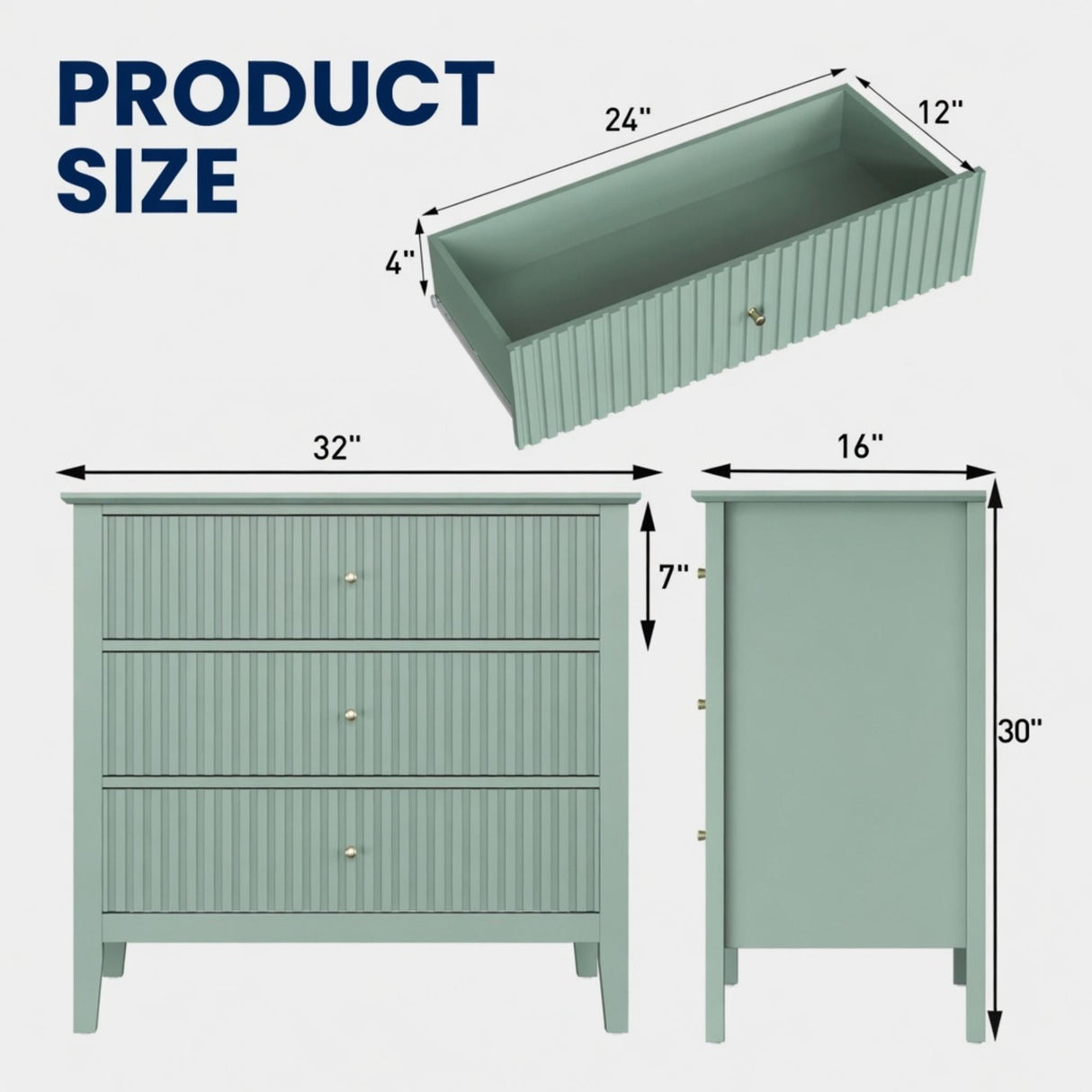 Fluted 3 Drawer Nightstand With Soft Close Slides