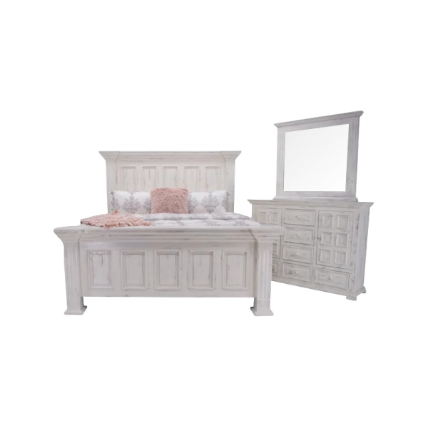 Chalet White Queen Panel Bed, Dresser, & Mirror - T21917