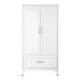 Wardrobe Cabinet With 1 Drawer And Hanging Rod, 2 Doors Closet With Shelf For Bedroom - White