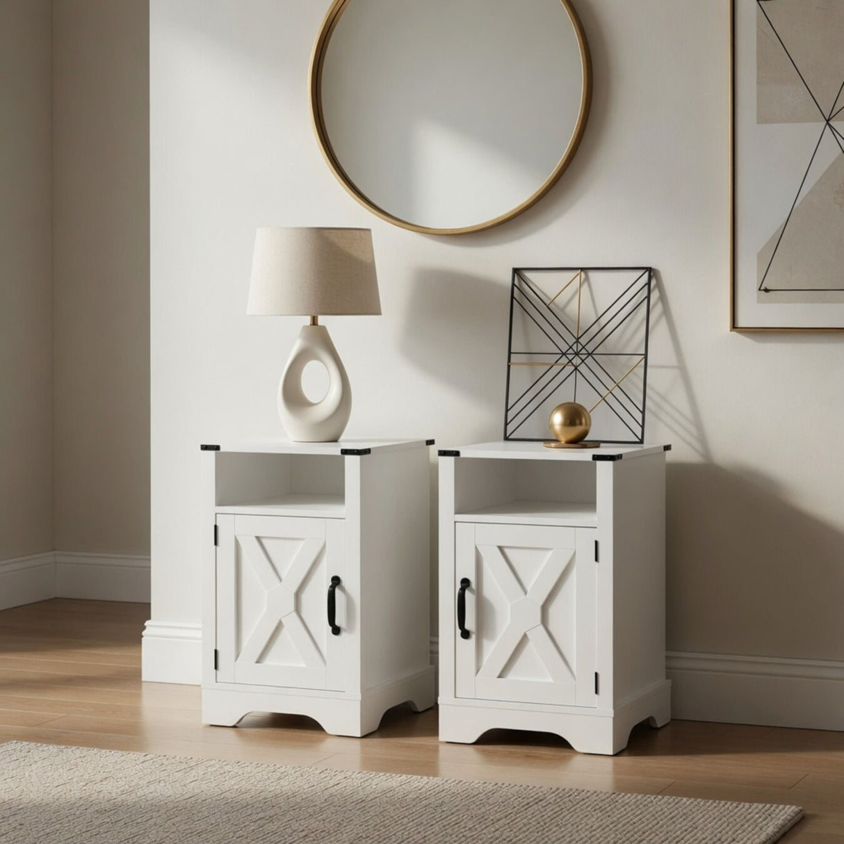 Farmhouse Nightstand, Charging Station & Storage