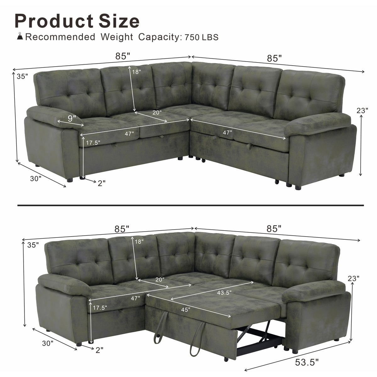 Convertible Sectional Sofa Bed & Pull Out Sleeper And Storage