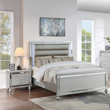 Modern Bed With LED Lights And Glass Panels, 2 Nightstands
