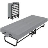Twin Folding Bed With Memory Foam Mattress, 4 Lockable Wheels - Gray