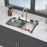 Drop In Waterfall Kitchen Sink With Pull Out Faucet & Cup Washer