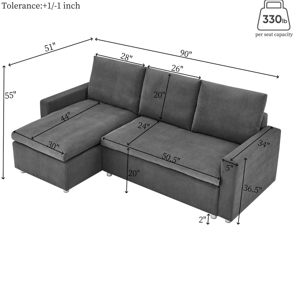 Convertible L Shaped Sleeper Sofa Bed With Reversible Chaise And Storage