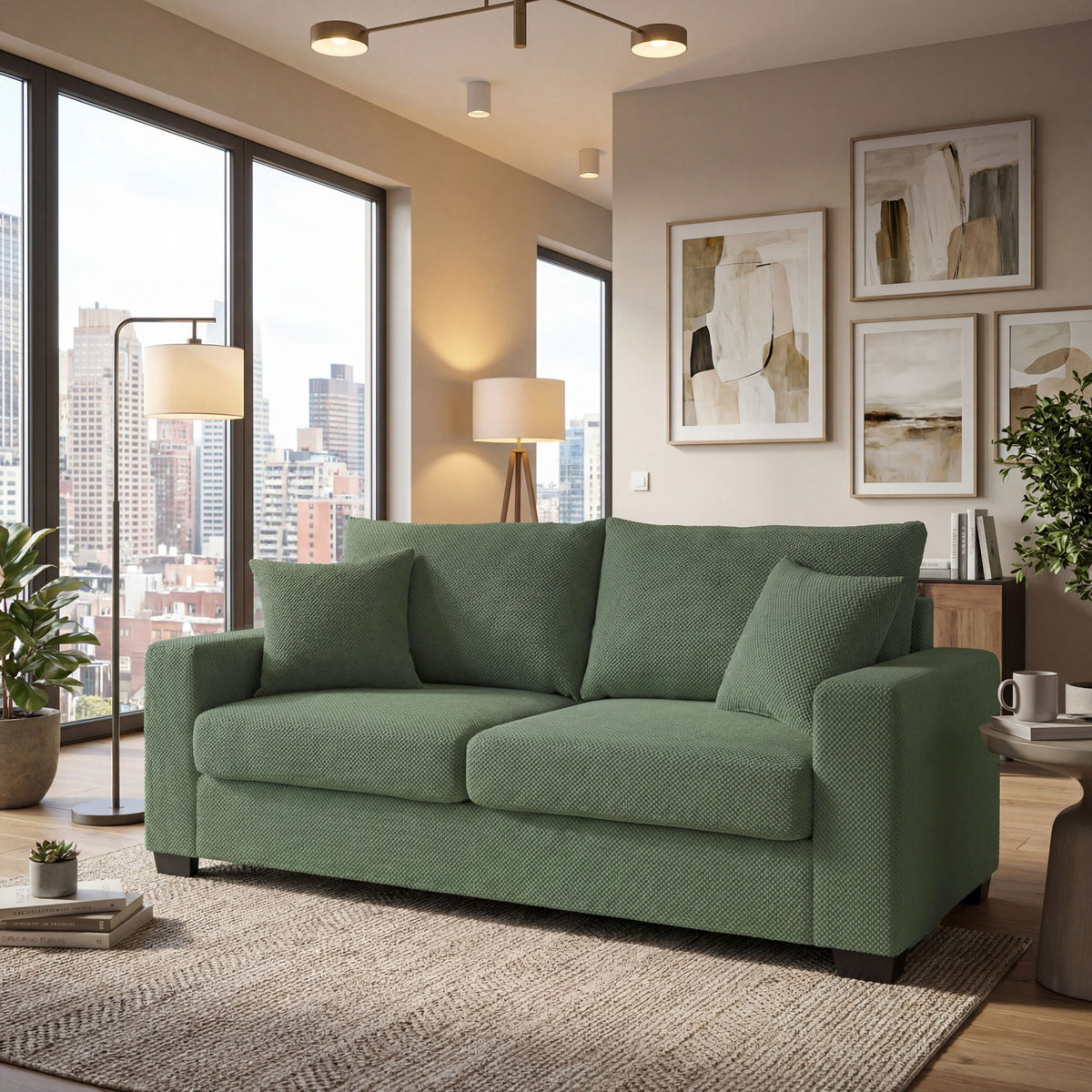 2 Seater Sofa, 2 Throw Pillows For Living Room